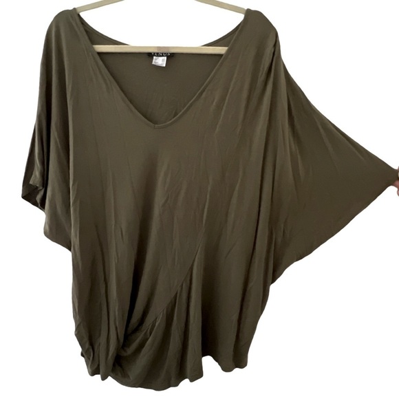 VENUS • Women's Green Batwing V-Neck Side Tie Short Sleeve Top Blouse - Picture 6 of 6